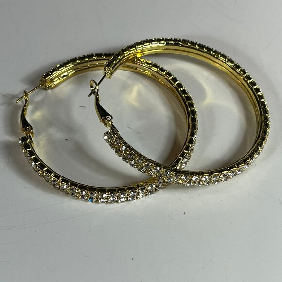 Swarovski Elements Women's Hoop Earrings Yellow Gold Crystals Two tiers - Picture 6 of 6